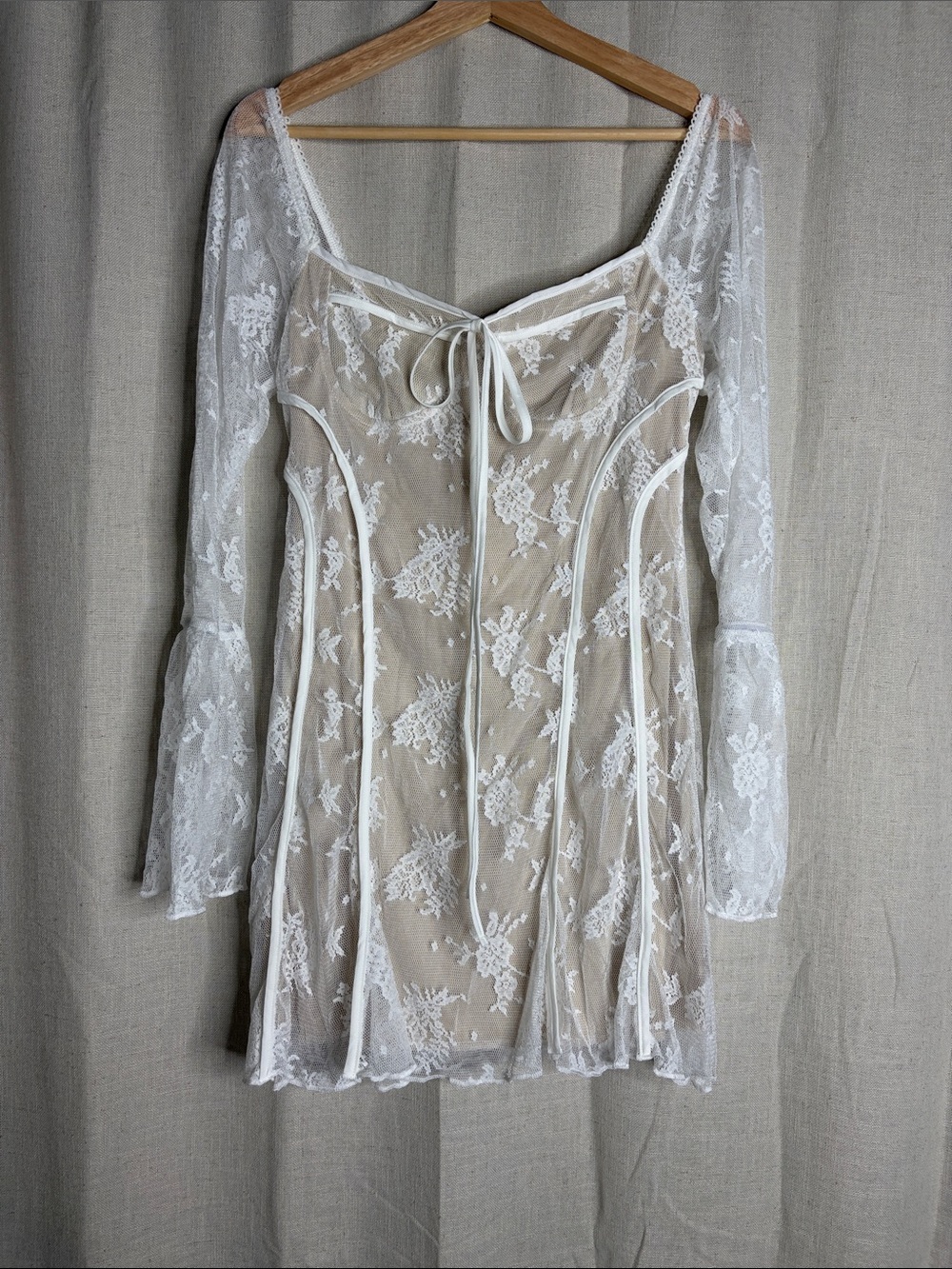 Sheer Lace White Chemise with Bell Sleeves